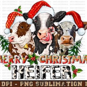 Merry Christmas Heifer Png, Cows Sublimation Design, Christmas Holstein Png, Merry Christmas Png,Western Christmas Cows Png,Digital Download