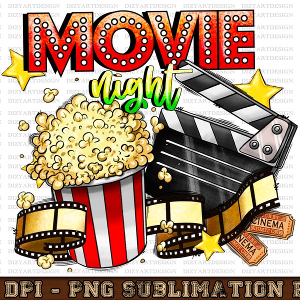 Movie Night Png, INSTANT DOWNLOAD, Film Design, Western Design, cinema Png, Leopard, Popcorn Png, Film Png, sublimate designs download