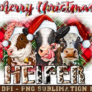 Merry Christmas Heifer Png, Cows Sublimation Design, Christmas Holstein Png, Merry Christmas Png,Western Christmas Cows Png,Digital Download
