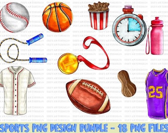 Sports Ball + 18 PNG Sublimation Design Bundle, Sports Ball Png, Basketball Png,Glove Png,Softball Png,Baseball,American Football Ball Png