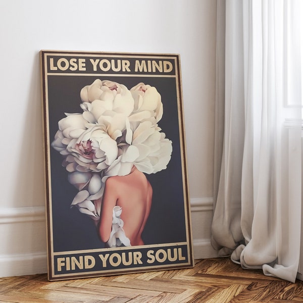 Lose your mind find your soul Leinwand, Vintage Poster, Retro Bild, Boho Bohemian Kunstdruck, trendy wall art, beige fine art print