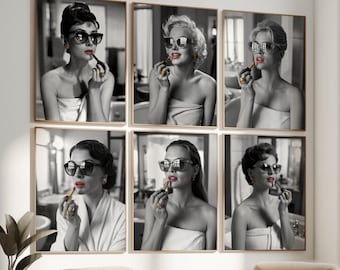 Audrey Hepburn, Marilyn Monroe, Brigitte Bardot, Coco Chanel, Kate Moss, Sophia Loren, Poster retrò, Decorazione murale di moda per il bagno