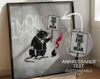 Personalized Banksy Street Art Poster, Banksy Rat Wall Art, Living Room Wall Art, Square Art Print for Hallway, Stencil Graffiti