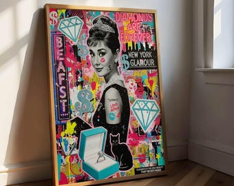 Poster di Audrey Hepburn, stampa su tela Pop Art, ritratto di Audrey Hepburn, icona di Hollywood, arredamento moderno per soggiorno, camera da letto, elegante arte murale
