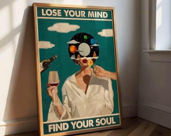 Perca a cabeça, encontre sua alma, pôster vintage, quadro em tela retrô em verde, impressão boho, quadro de parede para sala de estar, decoração, vinho, impressão artística