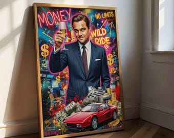 Poster di Wolf of Wall Street, poster del film di Leonardo DiCaprio, stampa su tela di Jordan Belfort, decorazione murale per ufficio/studio per motivazione e successo
