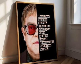 Poster di Elton John, Quadro su tela di Elton John, Poster di Elton John, Poster musicale con ritratto e citazione, regalo