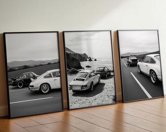 Poster Porsche 911, fotografia d'epoca, stampa su tela in bianco e nero, regalo Porsche 911, decorazione murale auto sportiva auto da corsa auto d'epoca