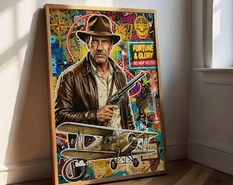 Poster di Indiana Jones, poster del film Indiana Jones, stampa su tela Pop Art, arte murale di Indiana Jones, regalo di Harrison Ford, stampa artistica di film cult