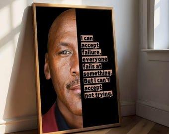 Michael Jordan Poster, Michael Jordan Leinwand Druck Wandkunst, Basketball NBA Bild, Motivation Spruch Zitat, Büro Arbeitszimmer