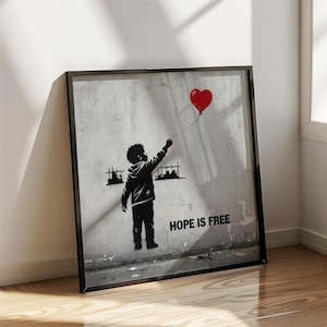 Banksy Urban Street Art Style Poster, Child with Balloon, Pop Art Canvas Print, Banksy Wall Art Print Square, Stencil Graffiti
