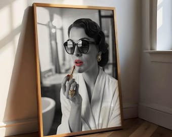 Poster su tela di Coco Chanel, stampa di moda retrò, decorazione per bagno, WC per gli ospiti, quadro da parete in bianco e nero