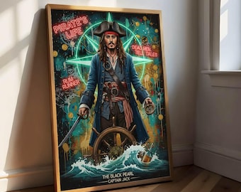 Poster di Jack Sparrow, poster del film Pirati dei Caraibi, stampa su tela Pop Art di Johnny Depp, Black Pearl, stampa artistica da parete del film cult