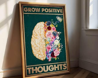 Cartaz sobre saúde mental, tela para cultivar pensamentos positivos, autocuidado, amor-próprio, mentalidade positiva, bem-estar, cartaz sobre atenção plena