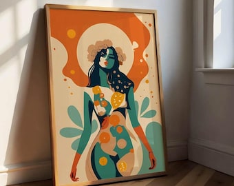 Poster femminista in arancione, arte femminile, poster con fiori, arte femminista, arte murale retrò, quadro su tela LGBTQ
