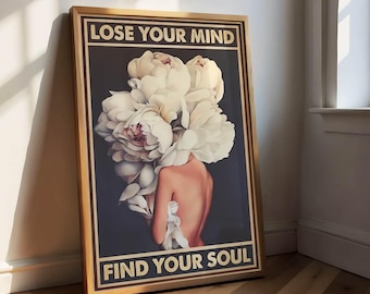 Perca a cabeça, encontre sua alma, pôster retrô, quadro em tela vintage em bege, impressão de arte boêmia boho, decoração de livro para sala de estar, impressão de belas artes