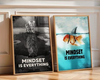 Poster per ufficio, con la frase "La mentalità è tutto", motivazione, sport, studio, decorazione per ufficio, immagine da parete, immagine con citazione, in bianco e nero