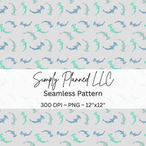 Sömlöst mönster med hammarhaj | Skuggkontur av haj | 300 DPI Digital PNG | Handritad konst | Upprepande mönster direkt nedladdning