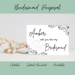 Brautjungfer Vorschlag Kartenvorlage, Trauzeugin, Willst du meine Brautjungfer Karte sein, Hochzeitsfeier, bearbeitbare Kartenvorlage
