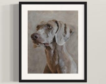 Weimaraner Pet Portrait in Oak Wood Frame | Ready to Hang | Gift for Dog Lover