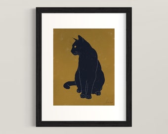 Black Cat Pet Portrait in Stylish Oak Frame | Ready-to-Hang | Purrfect Gift for Cat Lovers!