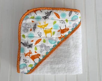 Baby Hooded Towel - Woodland Animals - Baby Bath Towel -Baby Shower Gift