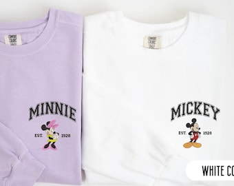 Embroidery Matching Couple Disney Sweatshirt Disney Vacation Comfort Colors Sweatshirt Embroidered Mickey Minnie Mouse Disney Trip Sweaters