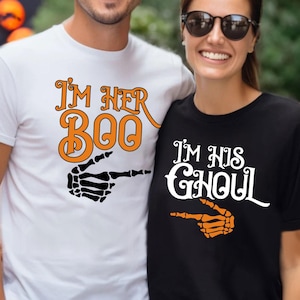 Couple d&#39;Halloween chemises assorties Cadeaux effrayants pour couple d&#39;Halloween Chemises squelette Vêtements d&#39;Halloween rigolos T-shirt I&#39;m Her Boo Tee I&#39;m his Ghoul Shirt