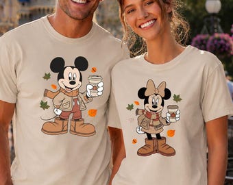 Autumn Season Halloween Disney Shirt Mickey Mouse Minnie Mouse Fall Disney Vacation Tshirt Spooky Season Disney Trip Couples Disney Shirts