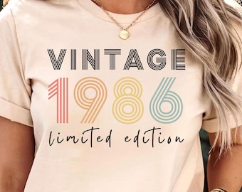 Vintage 1986 Birthday Shirt 40th Birthday Gifts Retro 1986 Rainbow Shirt Custom Birthday Gift 40 Years Old Mom Shirt Birthday Party Shirt