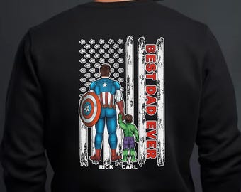 Best Dad Ever Superhero Sweatshirt Custom Names Superhero Dad Sweater Personalized Dad and Kids Matching Sweater Dad Gifts From Kids