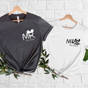 Mr and Mrs Custom Est Shirts, Disney Honeymoon Couple Shirt, Honeymoon Matching Tees, Just Married, Disney Wedding Gift, Disneyland Vacation