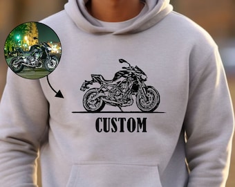 Custom Motorcycle Hoodie, Custom Hoodie, Mens Hoodie, Gift For Husband, Gift For Dad, Portrait from Photo, Unisex Motorcycle Enthusiast Gift