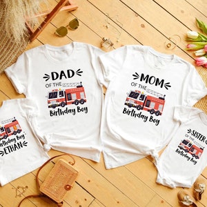 Fire Truck Birthday Shirt, Boys Firetruck Themed Birthday Gift, Toddler Boy Fire Fighter T-shirt, Family Kids Matching Tees, Age Celebration image 1