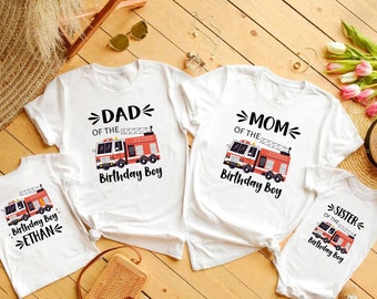 Fire Truck Birthday Shirt, Boys Firetruck Themed Birthday Gift, Toddler Boy Fire Fighter T-shirt, Family Kids Matching Tees, Age Celebration