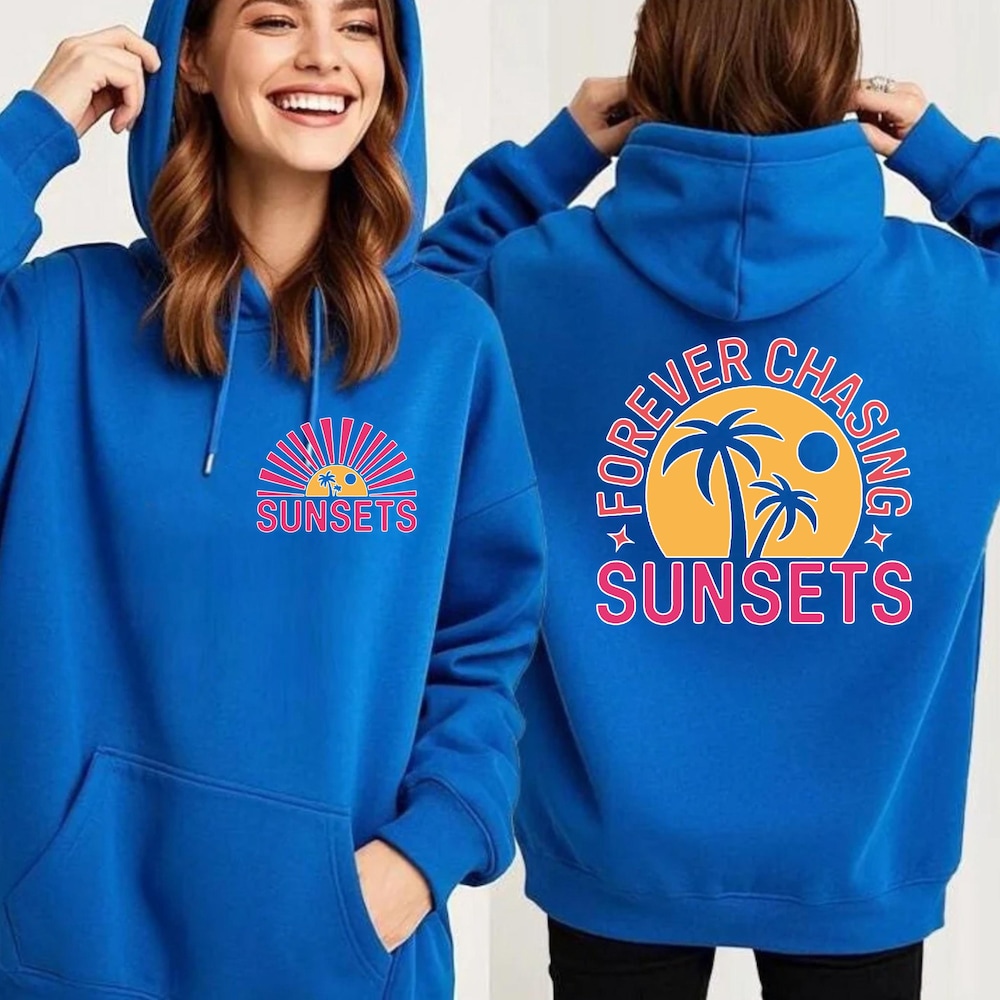 Summer Hooded Sweatshirt Beach Hoodie Summer Vibes Summer Gift Sunset Hoodie Two Sided Summer Vacation Hoodie Sunset Lovers Travel Gifts New Hoodie