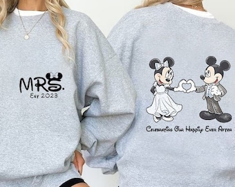 Two Sided Mr and Mrs Custom Est Sweatshirt Disney Honeymoon Sweater Couple Sweater Honeymoon Matching Sweatshirts Disney Valentines Day Gift