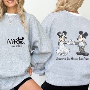 Two Sided Mr and Mrs Custom Est Sweatshirt Disney Honeymoon Sweater Couple Sweater Honeymoon Matching Sweatshirts Disney Valentines Day Gift