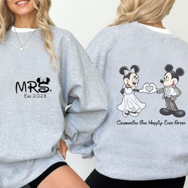 Two Sided Mr and Mrs Custom Est Sweatshirts, Disney Honeymoon Couple Sweater, Honeymoon Matching, Disney Wedding, Disneyland Vacation