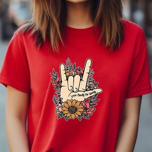 ASL Shirt Love Tshirt Hand Sign ASL Love Tshirt ASL Teacher Gifts Deaf Community Be Kind Shirt I Love You Tshirt Floral Shirt Trending Now image 2