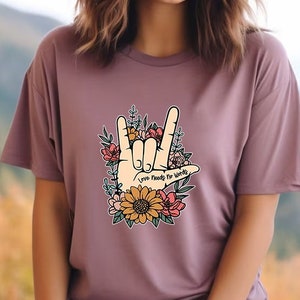 ASL Shirt Love Tshirt Hand Sign ASL Love Tshirt ASL Teacher Gifts Deaf Community Be Kind Shirt I Love You Tshirt Floral Shirt Trending Now image 3