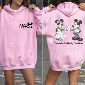 Disney Mr and Mrs Custom Est Hoodie Disney Honeymoon Couple Hoodies Honeymoon Matching Disney Wedding Happily Ever After Valentines Day Gift