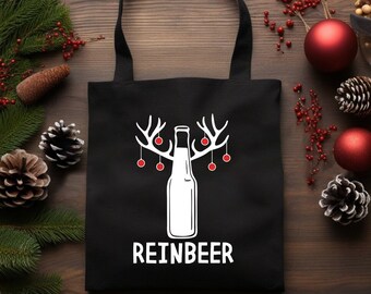 Reinbeer Shoulder Bag, Christmas Tote Bag, Christmas Party, Beer Gift, Canvas Tote Bag, Christmas Bag, Holiday Tote Bag, Christmas Gift