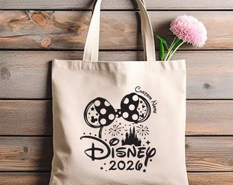 Custom Name Disney Tote Bag Personalized Disney 2026 Shoulder Bag Mickey Mouse Tote Bag Disneyworld Travel Disneyland Vacation Bulk Gifts