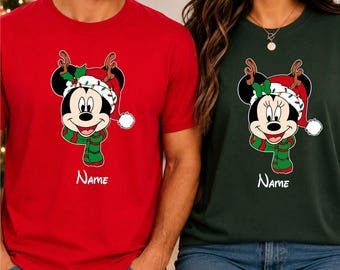 Matching Couple Disney Christmas Shirts Mickey Minnie Mouse Donald Daisy Duck Personalized Christmas Disney Vacation Christmas Family Tshirt