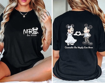 Two Sided Mr and Mrs Custom Est Shirt Disney Honeymoon Couple Shirt Honeymoon Matching Shirt Just Married Disney Wedding Valentines Day Gift