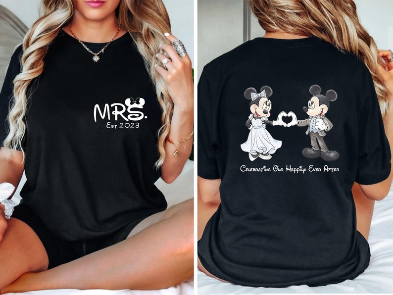 Two Sided Mr and Mrs Custom Est Shirts, Disney Honeymoon Couple Shirt, Honeymoon Matching, Just Married, Disney Wedding, Disneyland Vacation Bild 1