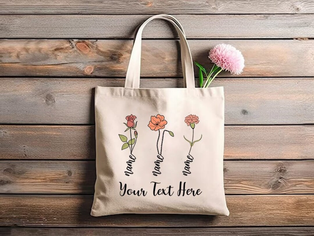 Custom Birth Month Flower Tote Bag, Name Tote Bag, Personalized Tote ...