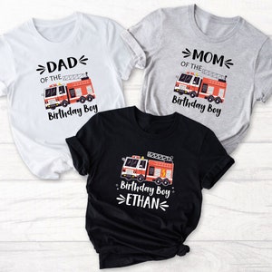 Fire Truck Birthday Shirt, Boys Firetruck Themed Birthday Gift, Toddler Boy Fire Fighter T-shirt, Family Kids Matching Tees, Age Celebration image 3