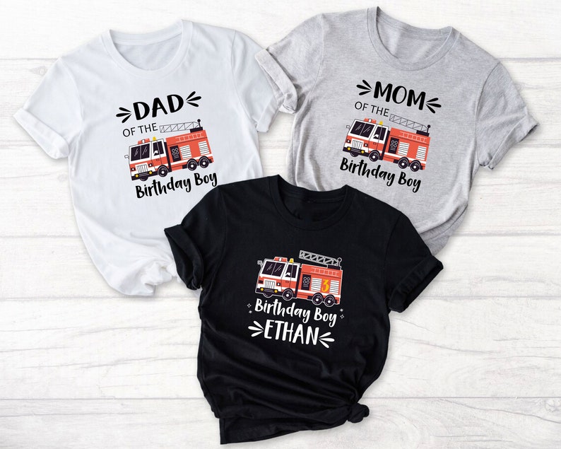 Fire Truck Birthday Shirt, Boys Firetruck Themed Birthday Gift, Toddler Boy Fire Fighter T-shirt, Family Kids Matching Tees, Age Celebration image 3